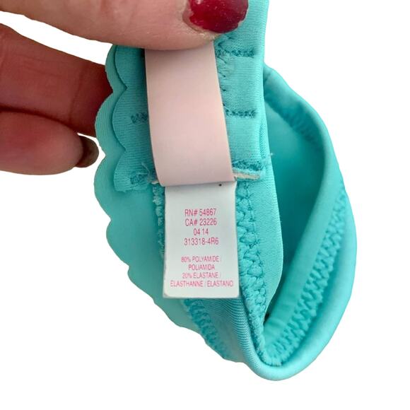 Victoria's Secret Strapless Bikini Top Mint Green Scalloped  32A Coquett Ruched - Picture 7 of 8